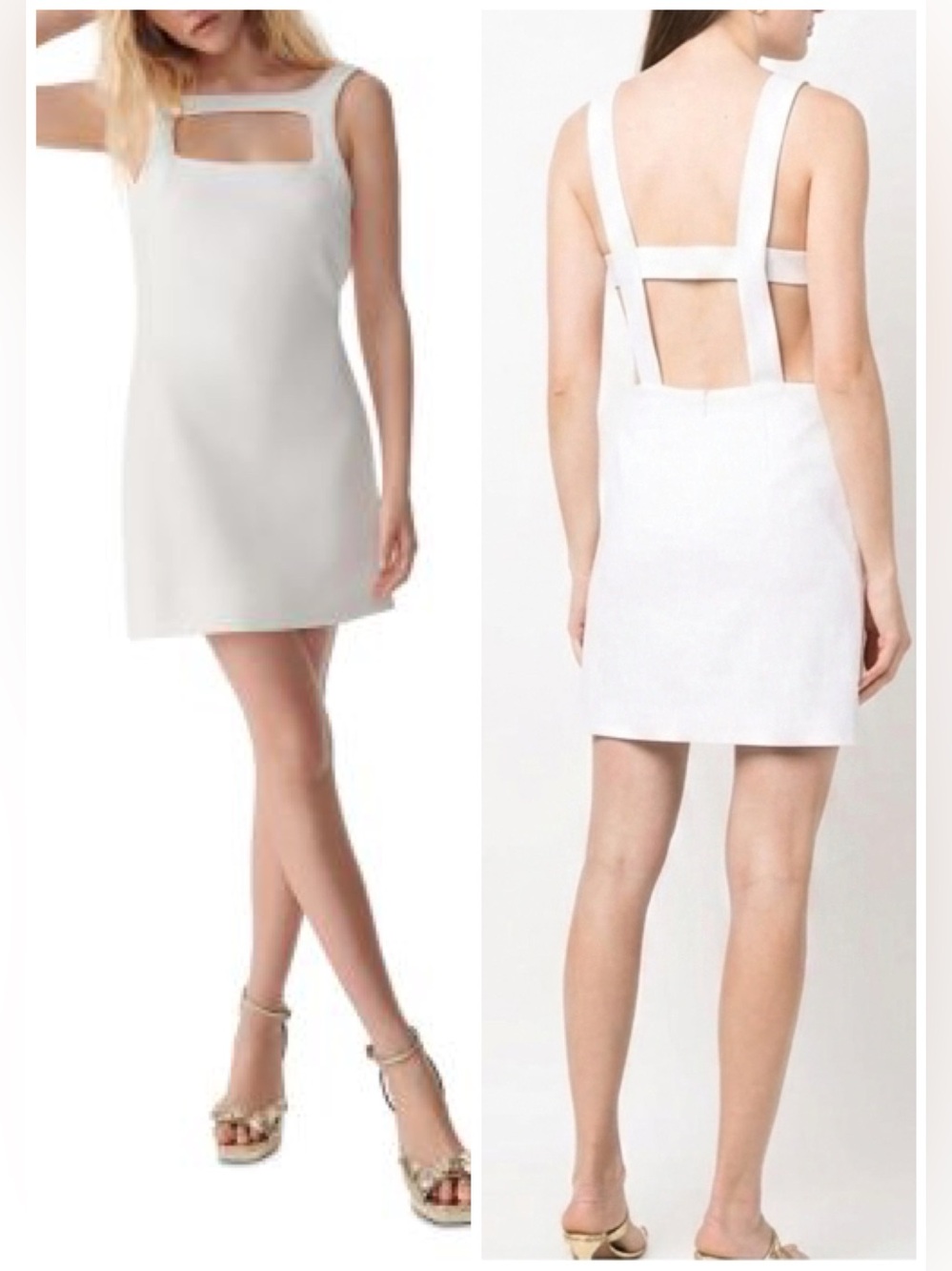 BA&SH Teophil Open Back Mini Shift Dress White Mod Strappy Cage Sz L